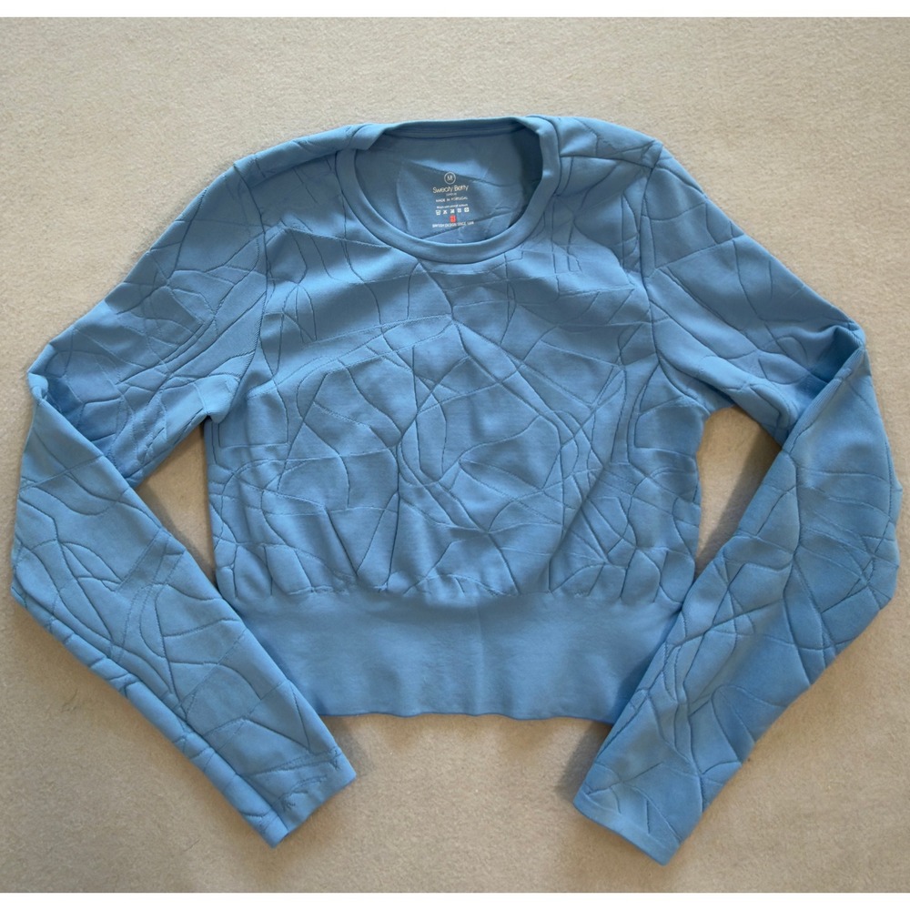 Sweaty Betty Sky Blue Quilted Long Sleeve Crop Top